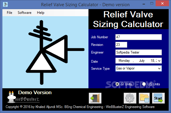 crosby relief valve sizing software
